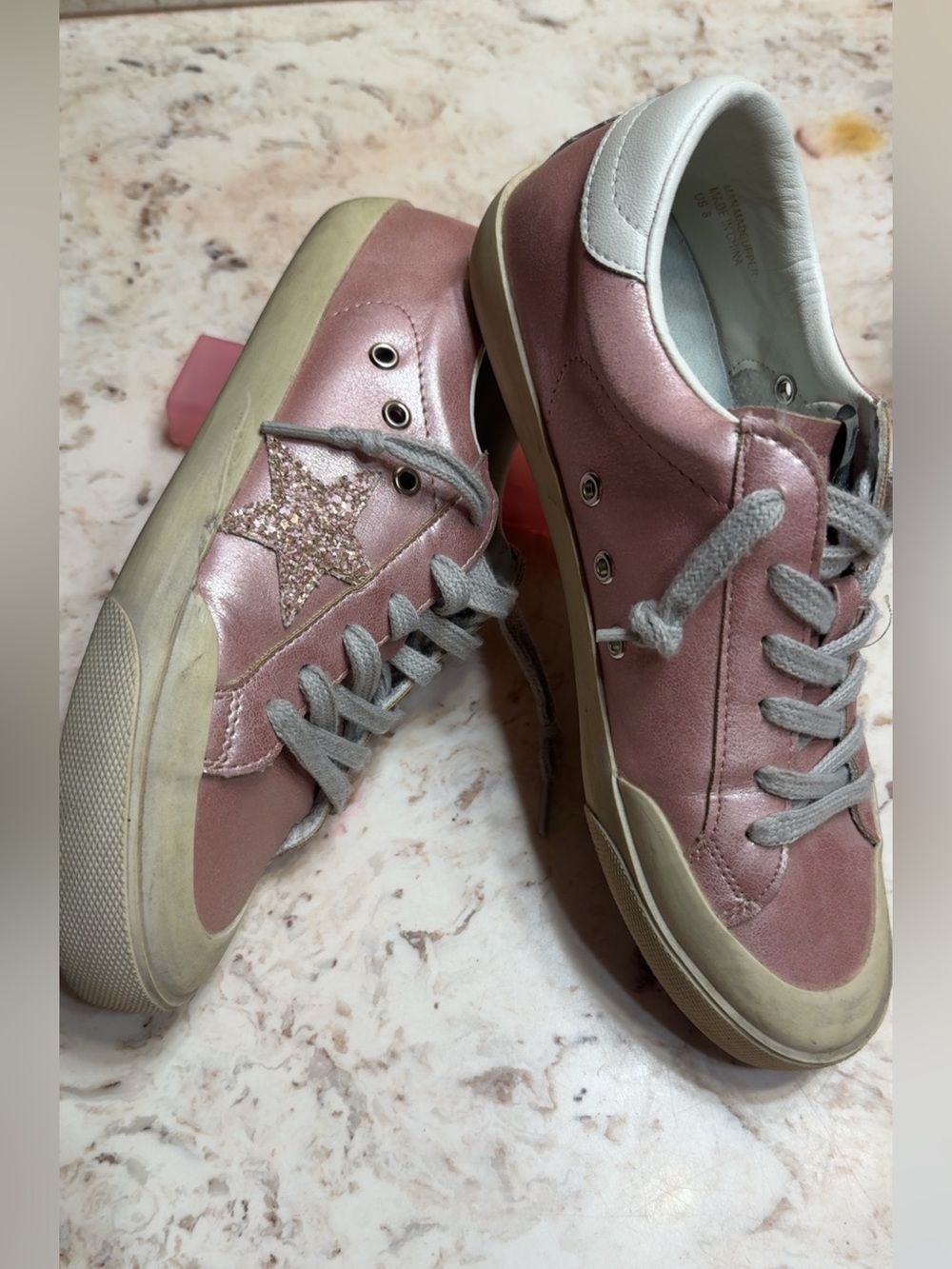 Vintage Havana Pink Metallic Sneakers with Glitter Star